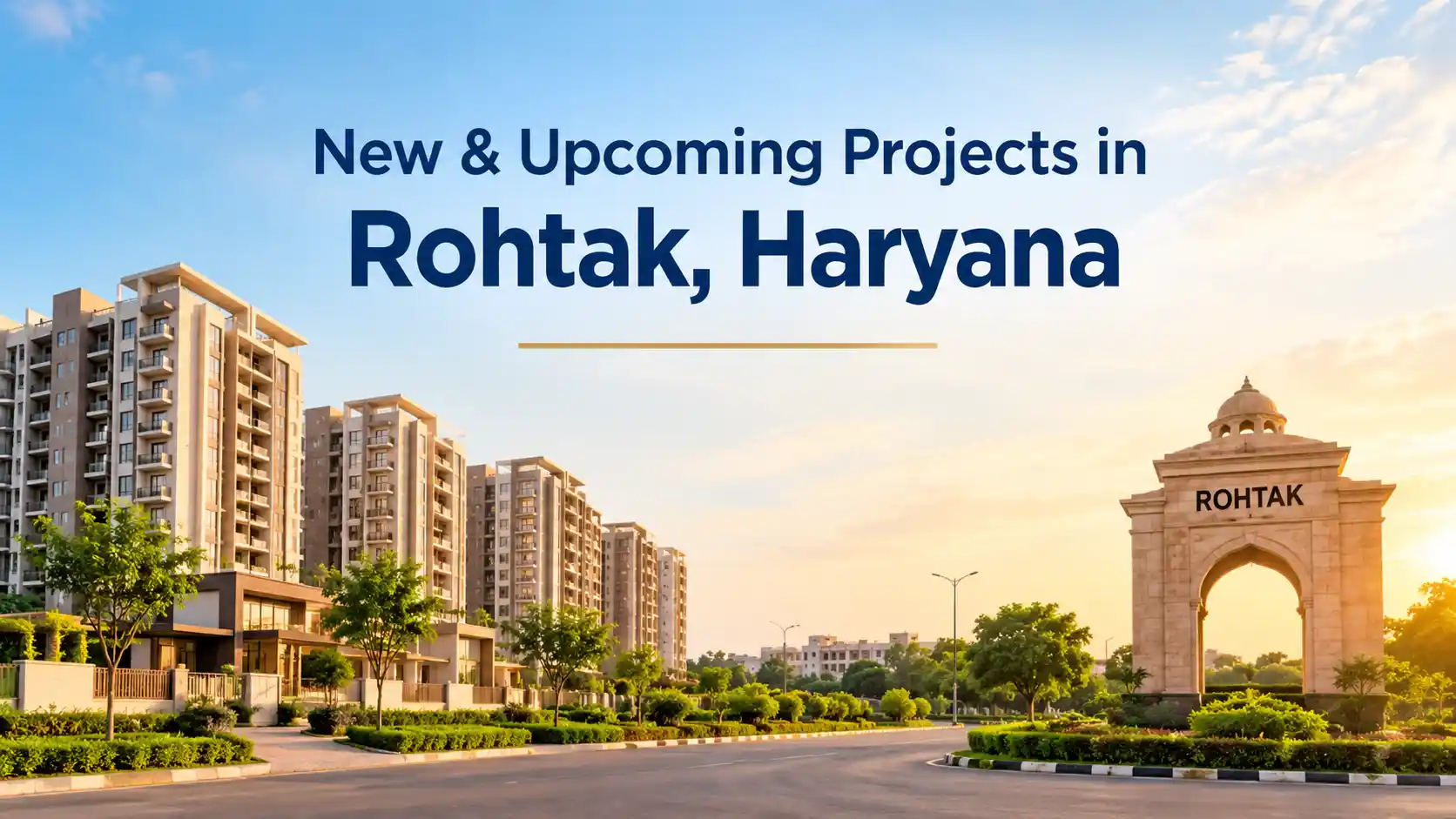 New and upcoming residential projects in Rohtak, Haryana with modern apartment buildings and plots